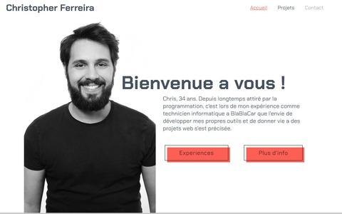 Screenshot de la page d'accueil du projet Christopher Ferreira